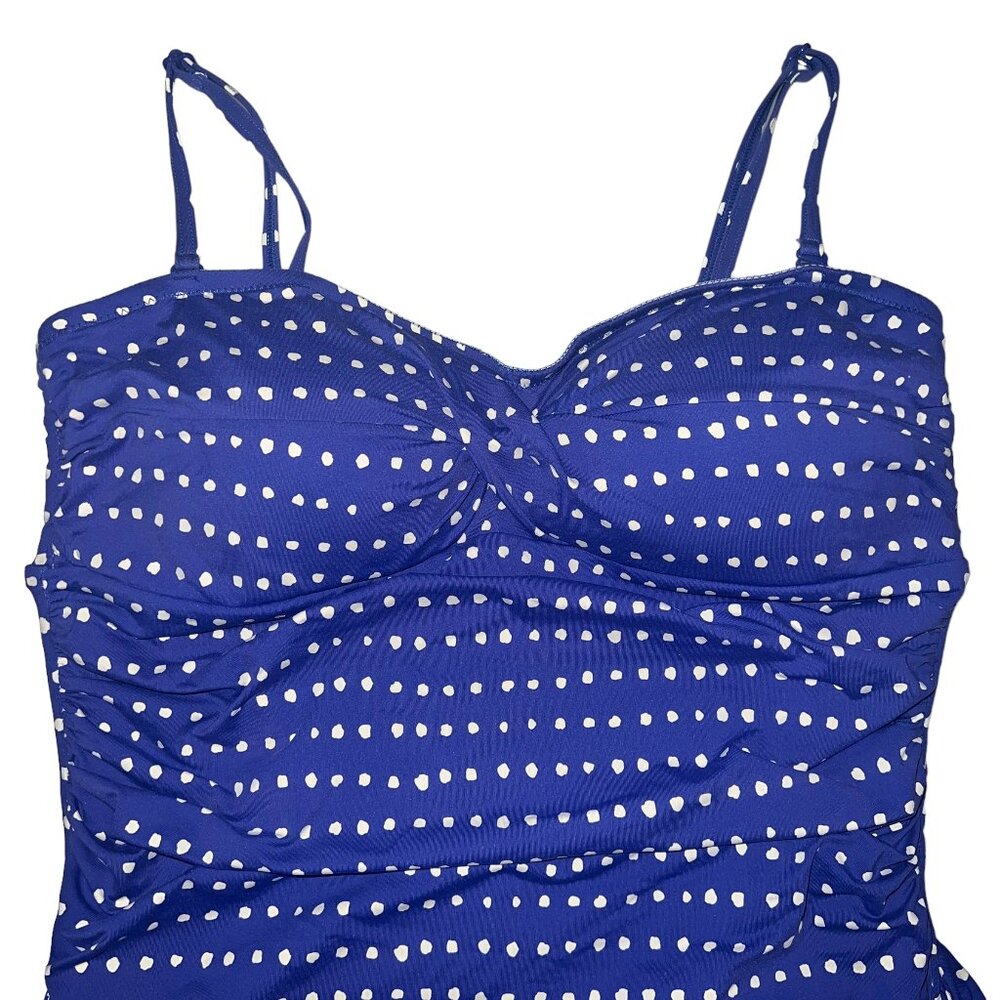 SO CUTE! JOULES Blue & White Dot One-Piece Ruched Swimsuit Size 10 - Picture 4 of 10